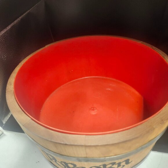 Vintage Spaulding And Frost Wooden Popcorn Barrel Bucket Bowl Plastic Liner - Picture 2 of 5